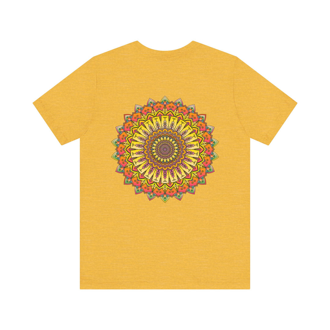 Colorful and intricate mandala design tee promoting peace and harmony