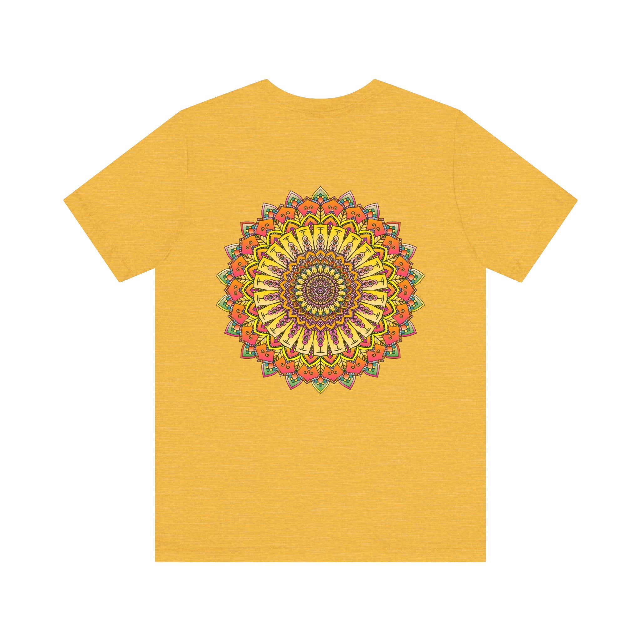 Colorful and intricate mandala design tee promoting peace and harmony