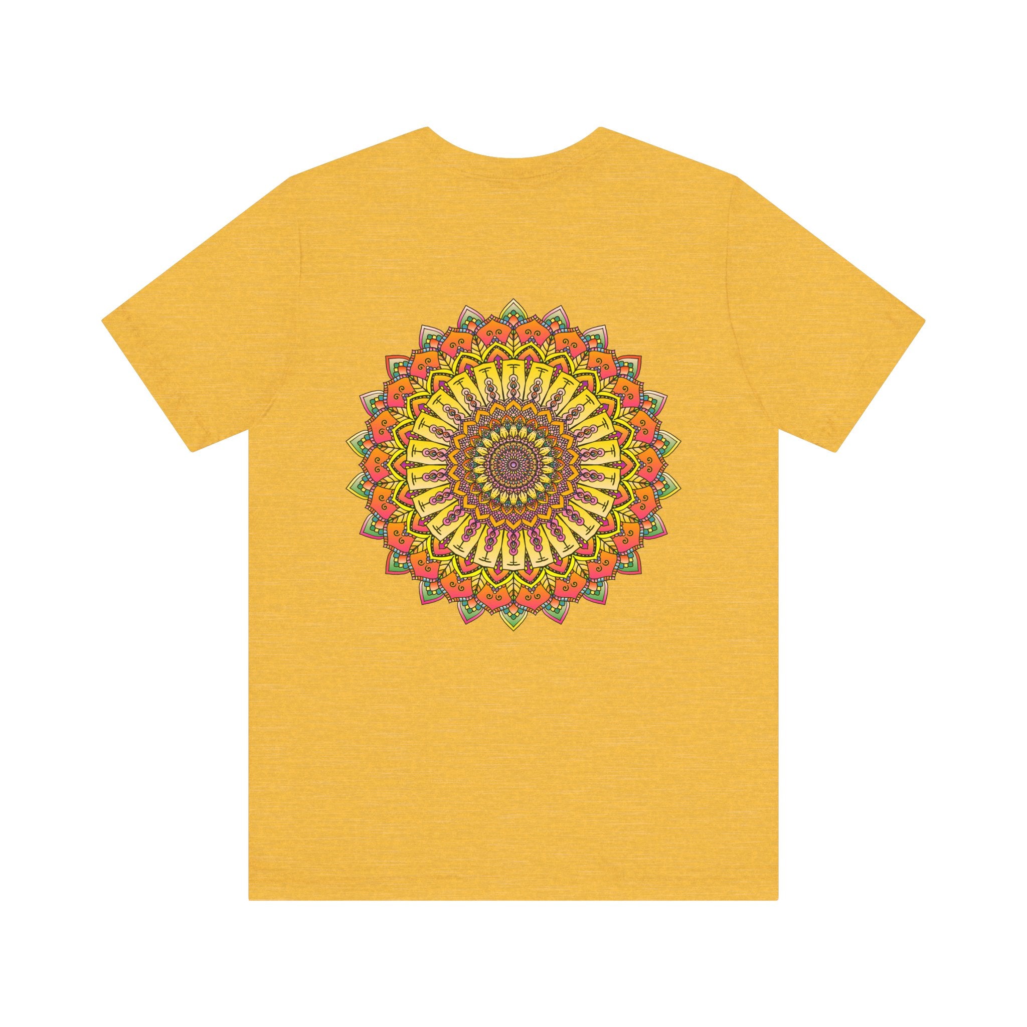 Colorful and intricate mandala design tee promoting peace and harmony
