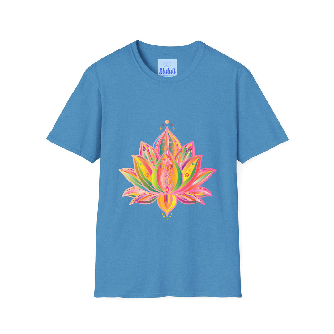 Lotus Mandala Unisex T-Shirt with Hand-Drawn Unique Design by Blululi for Stylish Comfortable Wear