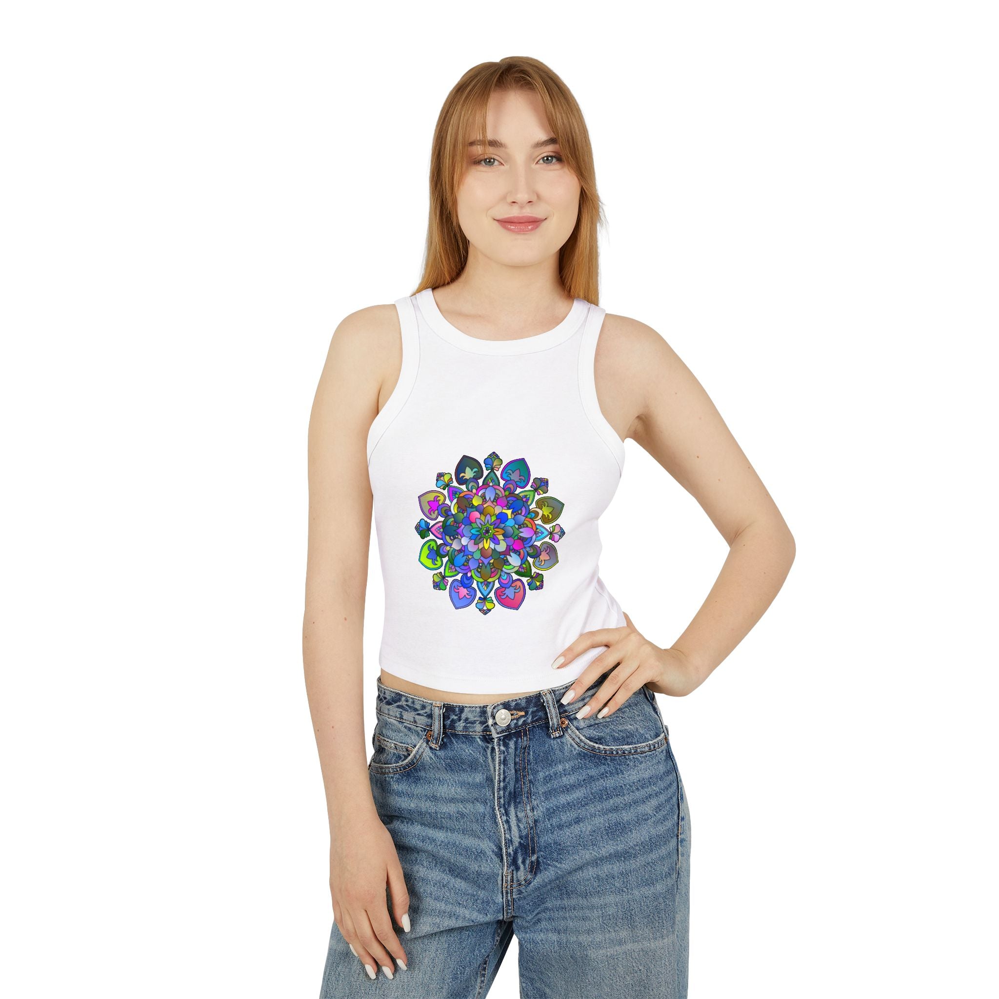 Colorful and intricate mandala design on a comfortable racerback tank top