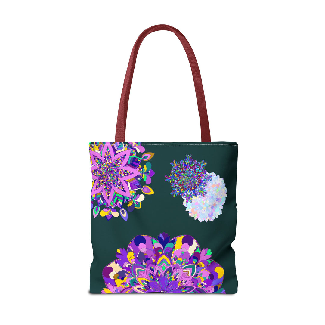 Colorful mandala tote bag with intricate floral design, perfect for carrying books, groceries, and everyday essentials