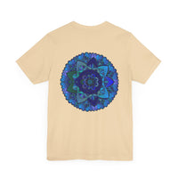 Beautiful blue mandala t-shirt featuring intricate design for spiritual peace and harmony, perfect for mindful individuals seeking inner tranquility and enlightenment