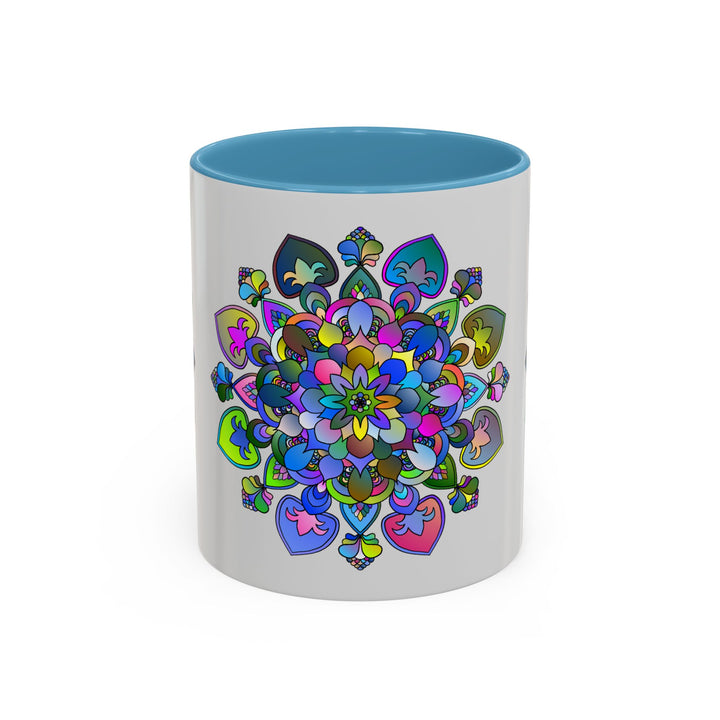 Elegant and intricate floral mandala design on grey ceramic mug