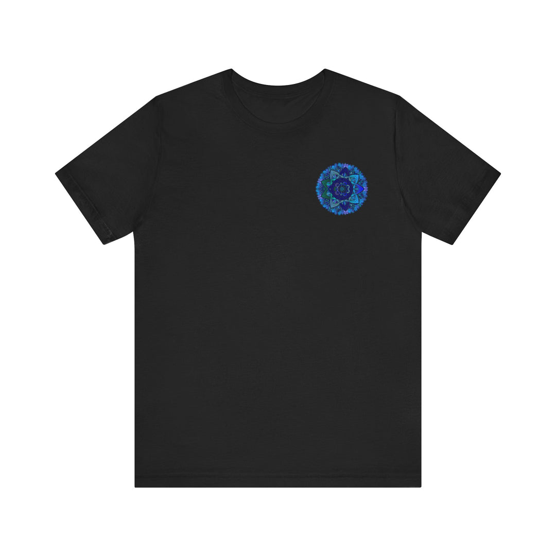 Blue Mandala T-Shirt with intricate spiritual design promoting peace and harmony