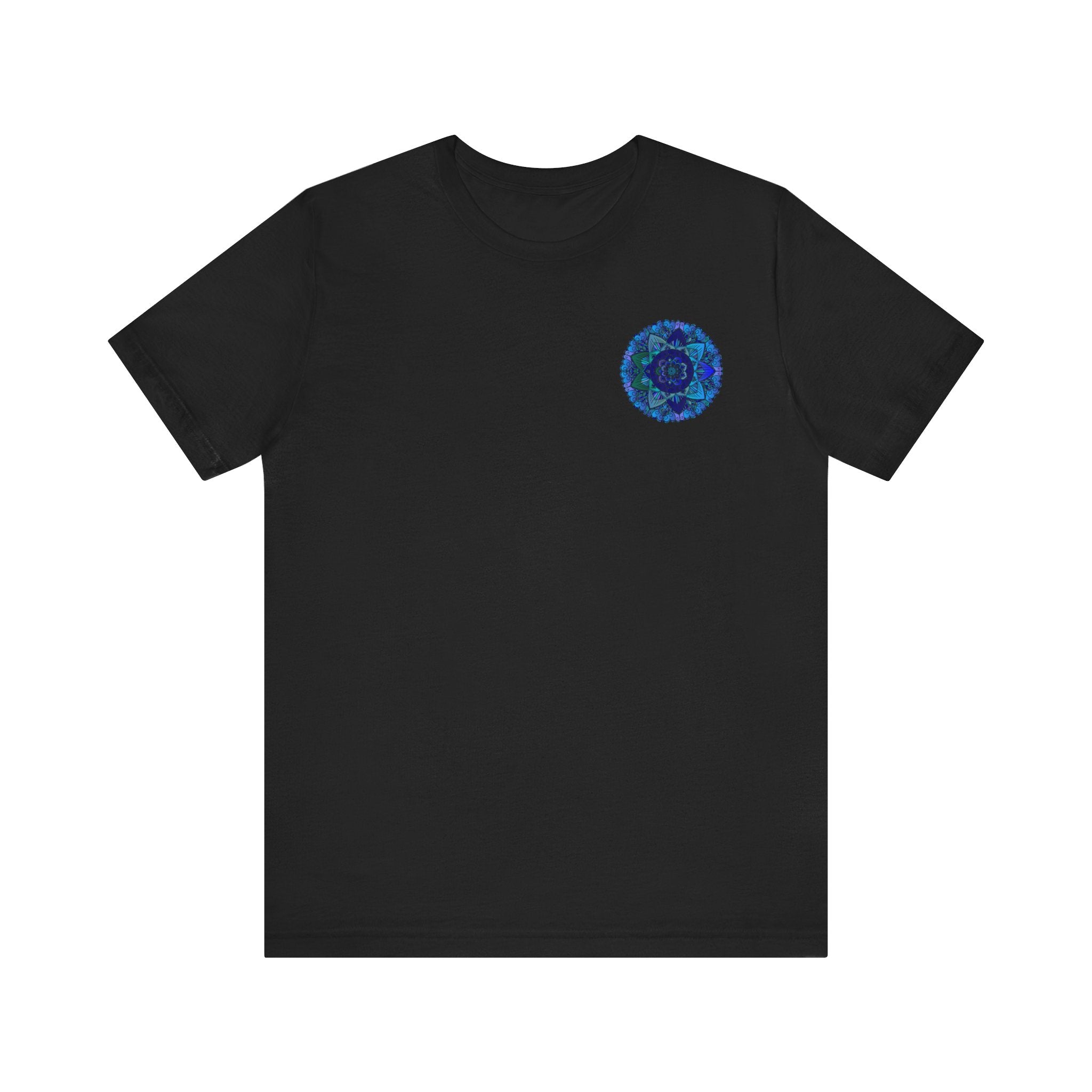 Blue Mandala T-Shirt with intricate spiritual design promoting peace and harmony