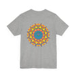 Beautiful and colorful Vibrant Mandala T-Shirt featuring symbols of peace and harmony