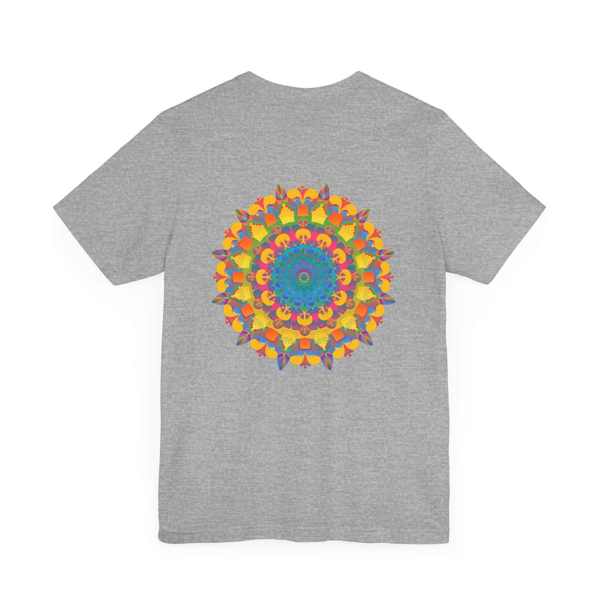 Beautiful and colorful Vibrant Mandala T-Shirt featuring symbols of peace and harmony