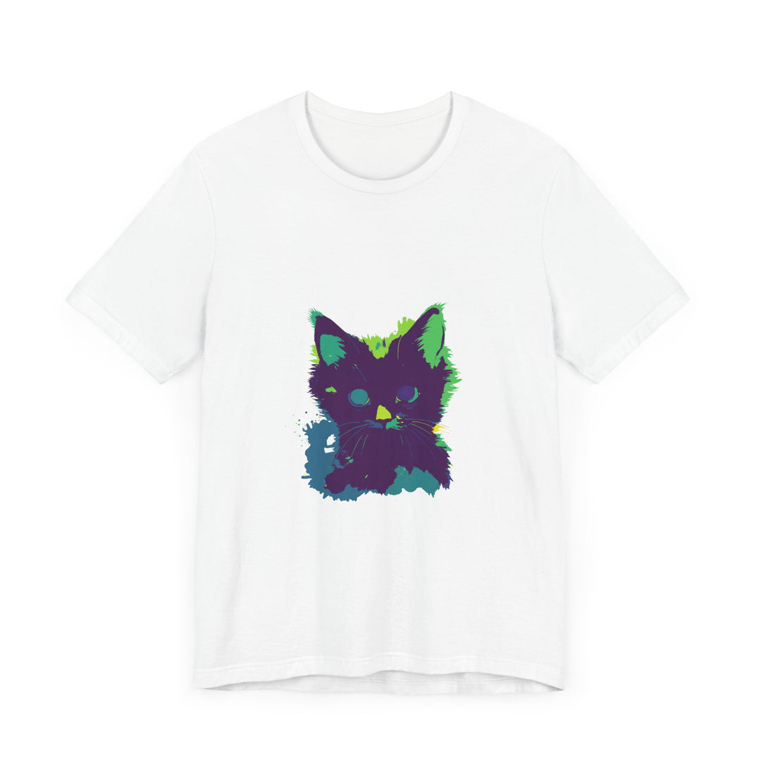 Neon Black Cat Mystery T-Shirt: A vibrant shirt featuring a mysterious black cat design