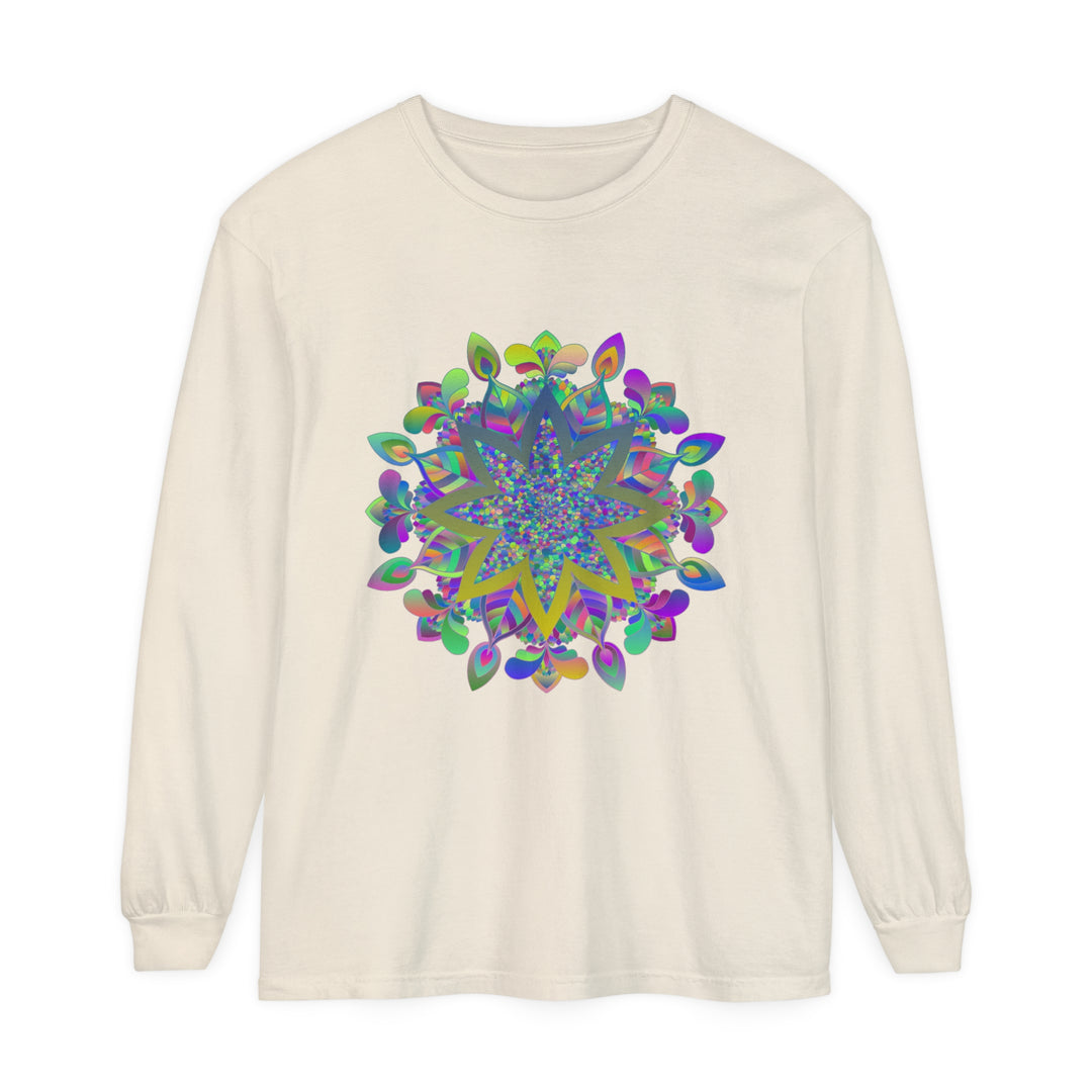 Vibrant and intricate mandala design long sleeve unisex t-shirt in various colors