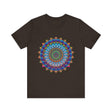 Vibrant Mandala Tee featuring a colorful and intricate design with intricate patterns and bright, eye-catching colors perfect for adding a pop of vibrancy to any outfit