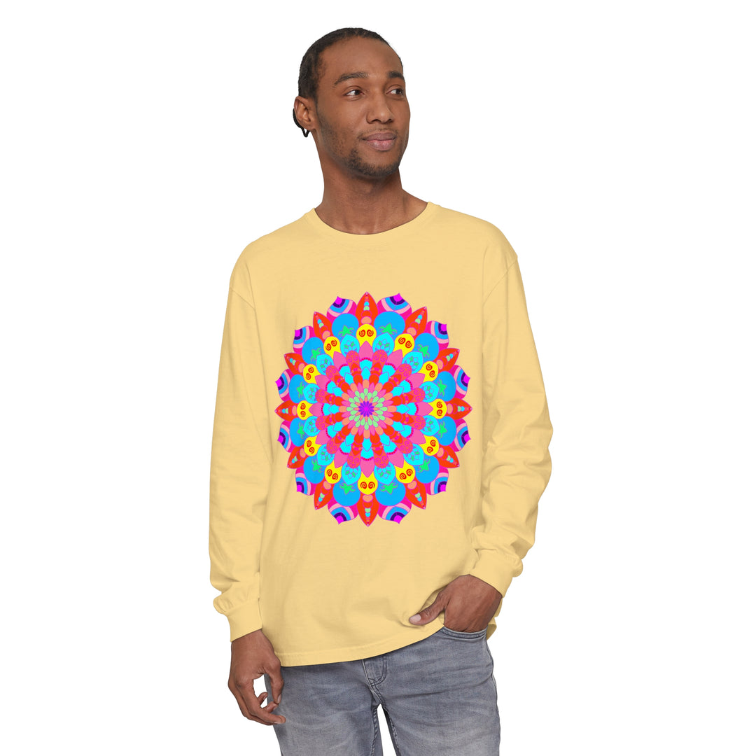 Colorful Mandala Unisex Long Sleeve T-Shirt featuring vibrant, intricate design