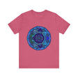 Dark blue and green mandala T-shirt with intricate and spiritual art design