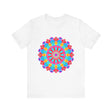 Vibrant and intricate psychedelic mandala design t-shirt in various colors