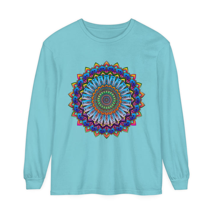 Vibrant and eye-catching unisex long sleeve t-shirt with mandala print