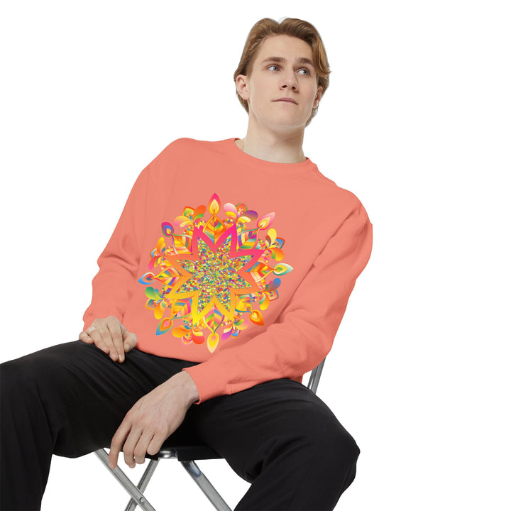 Colorful mandala design sweatshirt with vibrant patterns and cozy fit