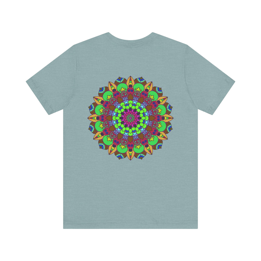 Colorful mandala t-shirt promoting peace, love, and harmony