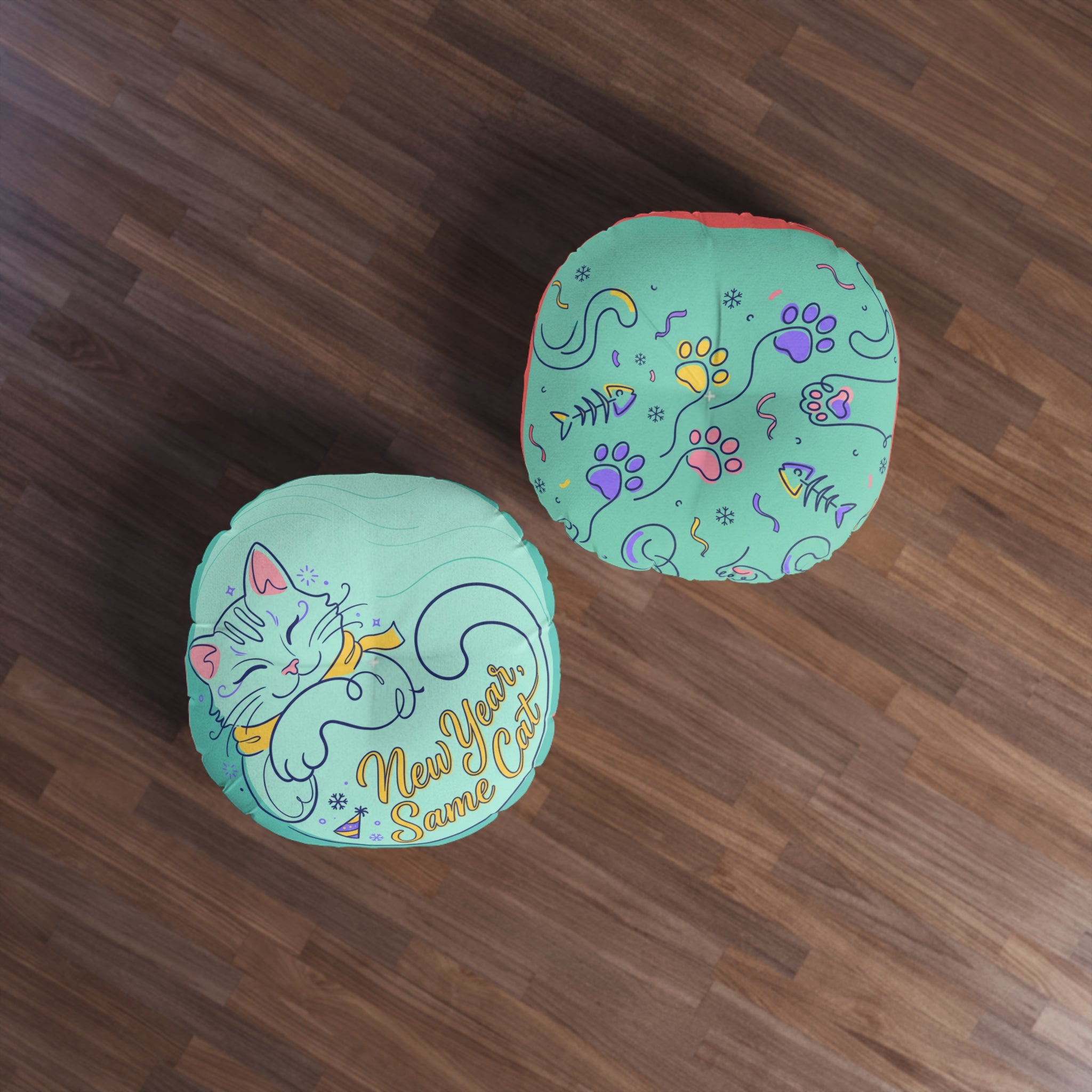 Sunbeam Cat Floor Pillow, Cute Round Tufted Cushion
