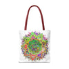 Vibrant and intricately designed mandala tote bag featuring colorful pattern