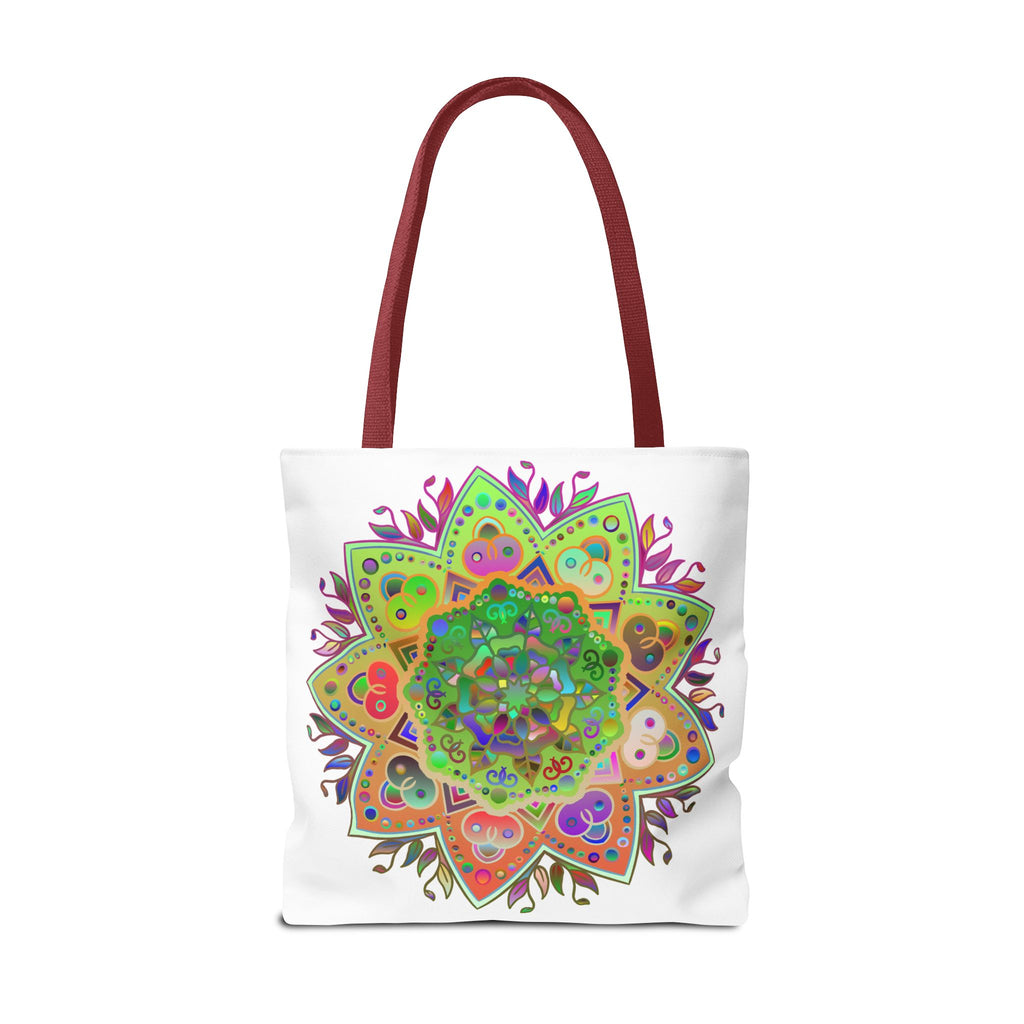 Vibrant and intricately designed mandala tote bag featuring colorful pattern