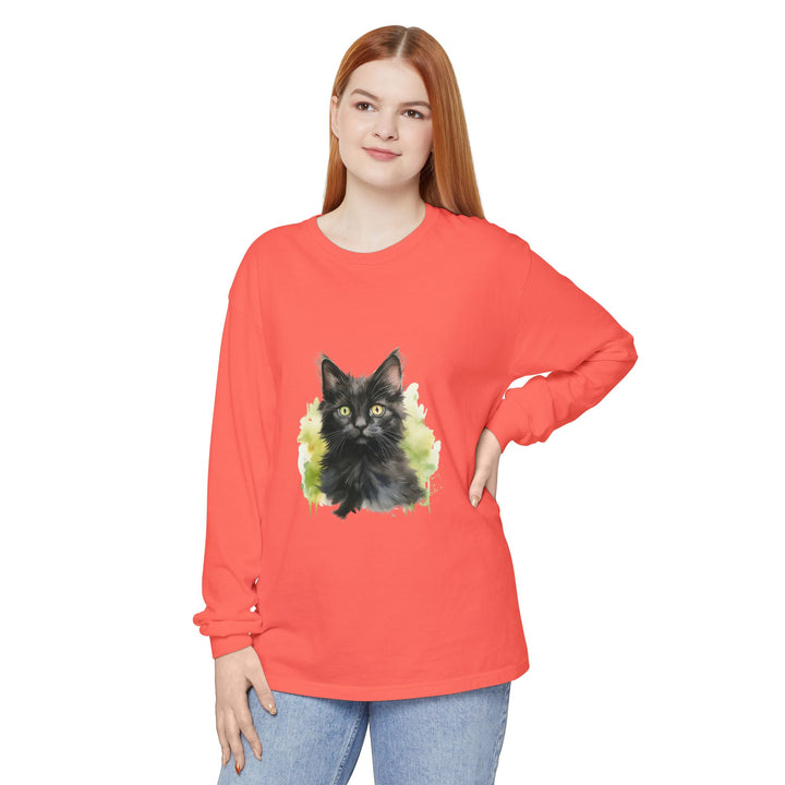 Black Kitten Watercolor Long Sleeve Tee