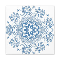 Handmade Mandala Art in Steel Blue on Matte Canvas for Wall Decor