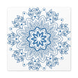 Handmade Mandala Art in Steel Blue on Matte Canvas for Wall Decor
