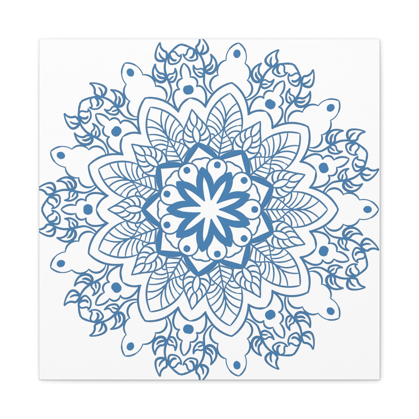 Handmade Mandala Art in Steel Blue on Matte Canvas for Wall Decor