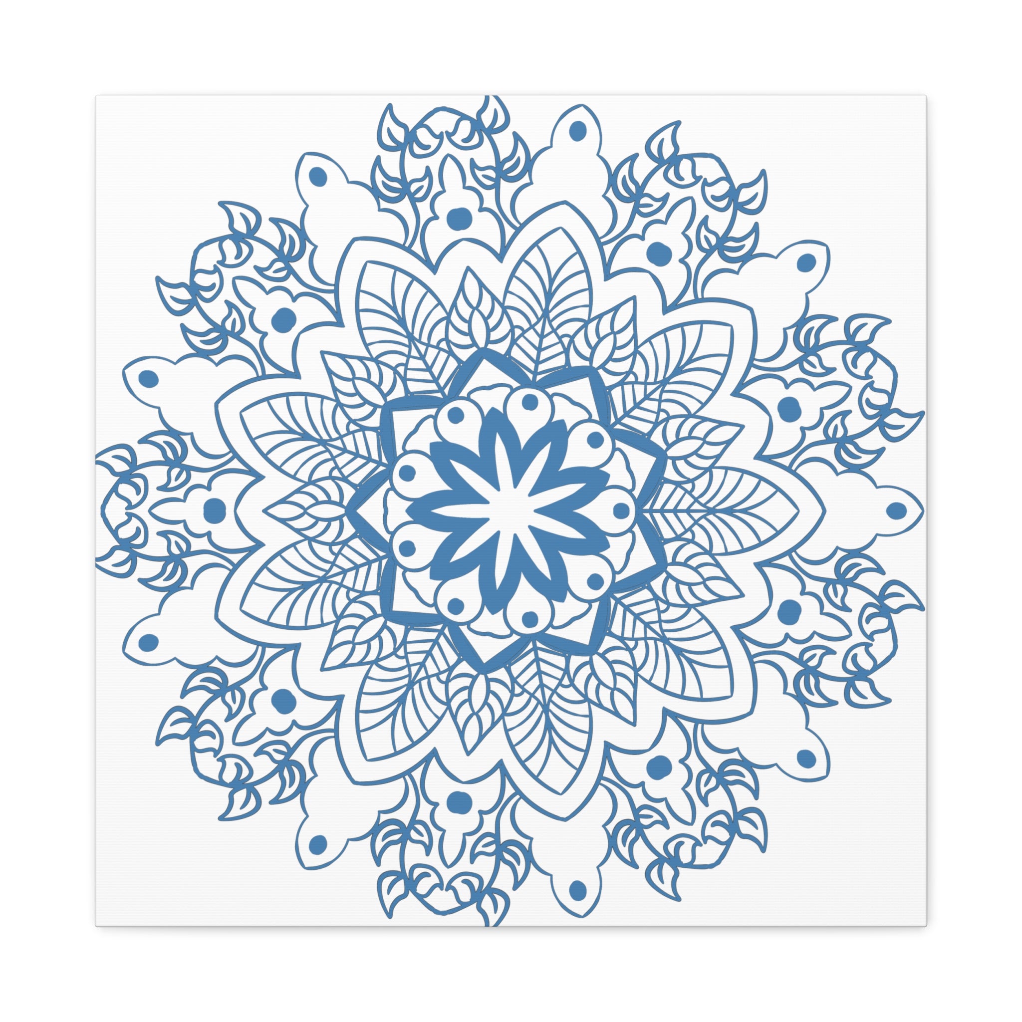 Handmade Mandala Art in Steel Blue on Matte Canvas for Wall Decor