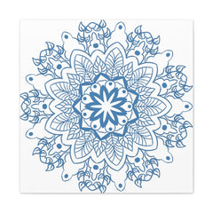 Handmade Mandala Art in Steel Blue on Matte Canvas for Wall Decor