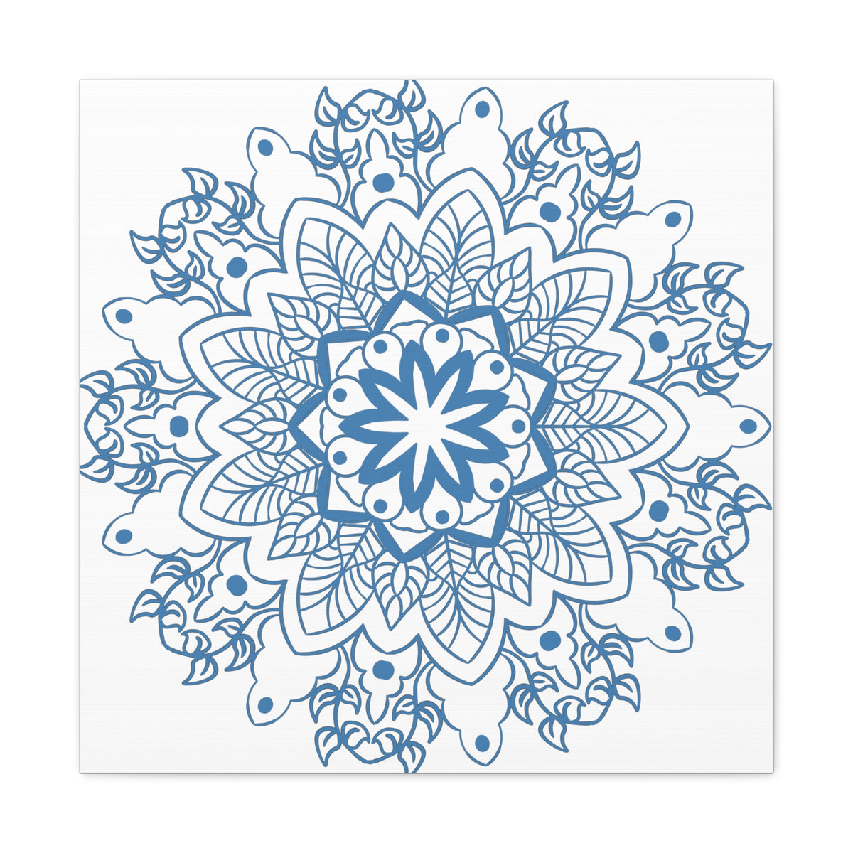 Handmade Mandala Art in Steel Blue on Matte Canvas for Wall Decor