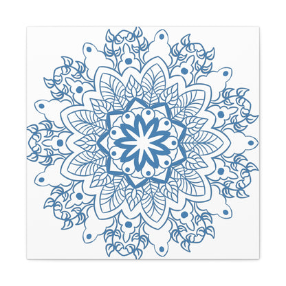 Handmade Mandala Art in Steel Blue on Matte Canvas for Wall Decor