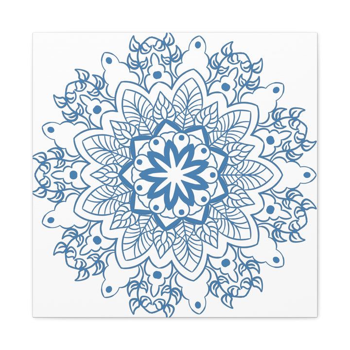 Handmade Mandala Art in Steel Blue on Matte Canvas for Wall Decor