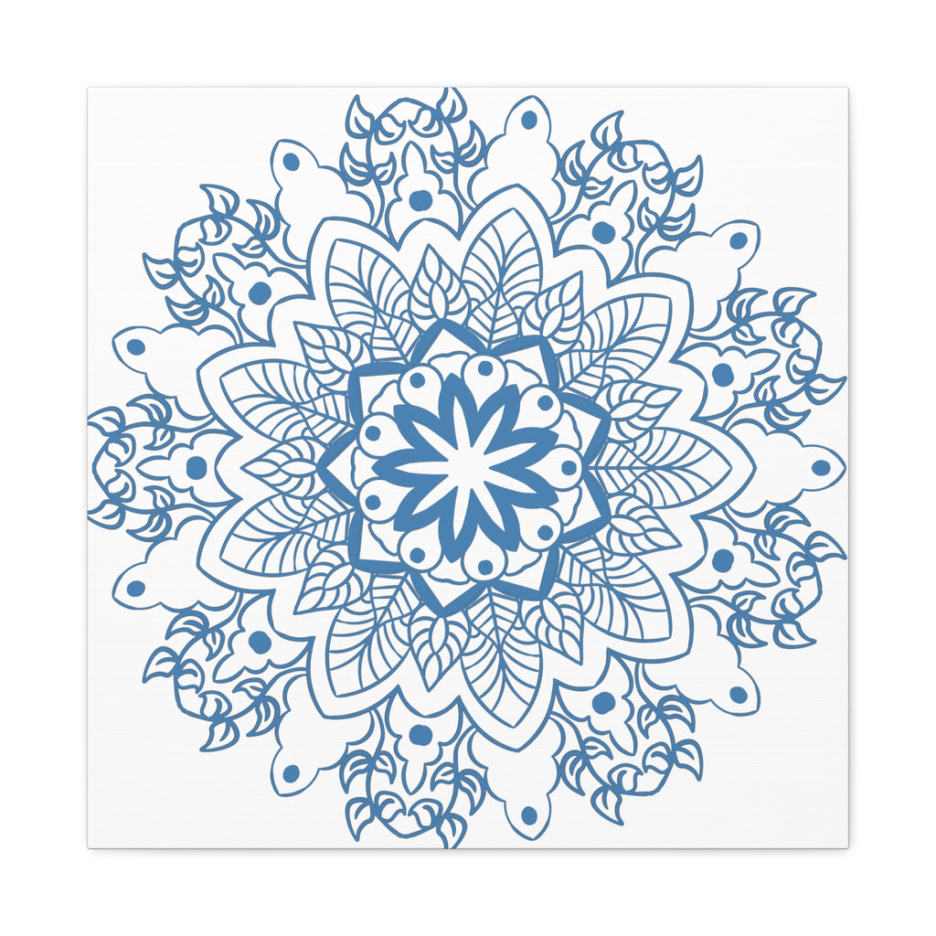 Handmade Mandala Art in Steel Blue on Matte Canvas for Wall Decor