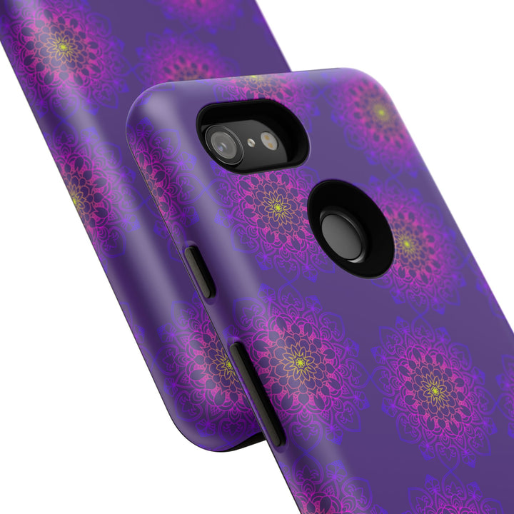 Intricate Purple Floral iPhone Case with Bold Mandala Design