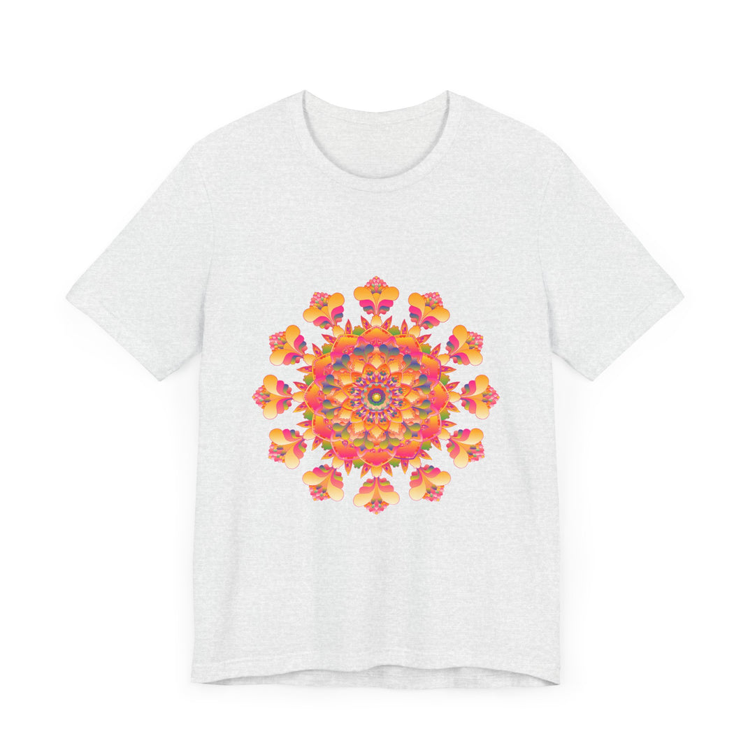 Vibrant Mandala Tee featuring a bold design in pink, yellow, orange, and green colors