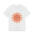 Vibrant Mandala Tee featuring a bold design in pink, yellow, orange, and green colors