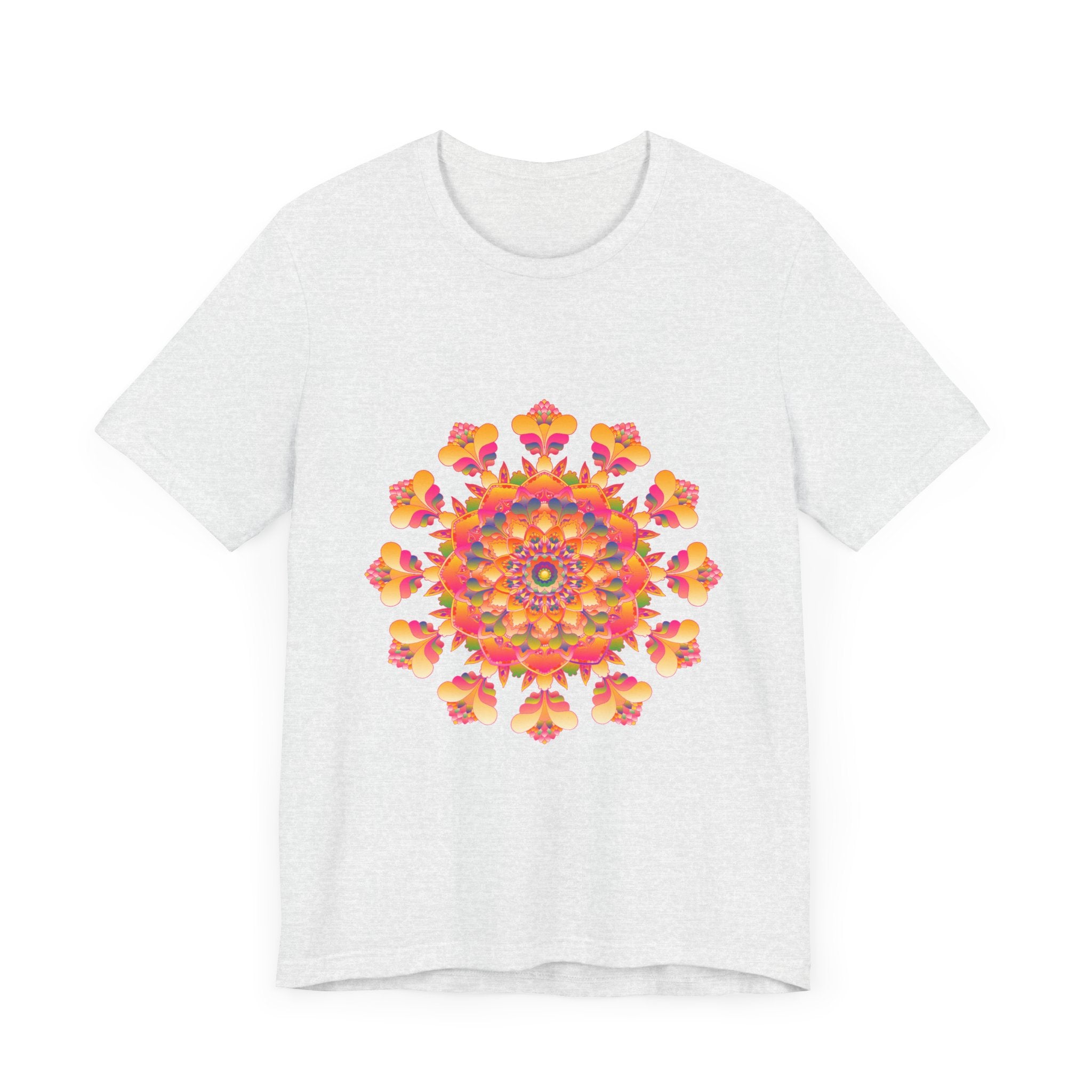 Vibrant Mandala Tee featuring a bold design in pink, yellow, orange, and green colors