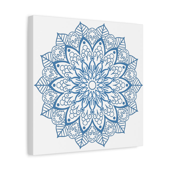 Beautiful handmade mandala design wall art in steel blue color on matte canvas, stretched and 125 inches thick, perfect for adding a touch of artistic elegance to any room