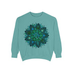 Teal and blue mandala sweatshirt with intricate design, perfect for stylish and comfortable casual wear