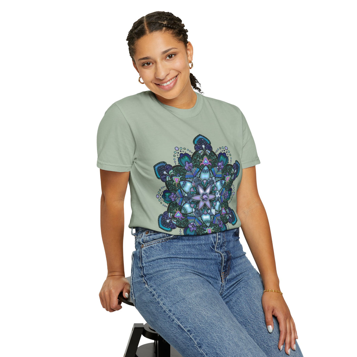 Mandala T-Shirt – Blue Purple Boho Geometric Floral Design