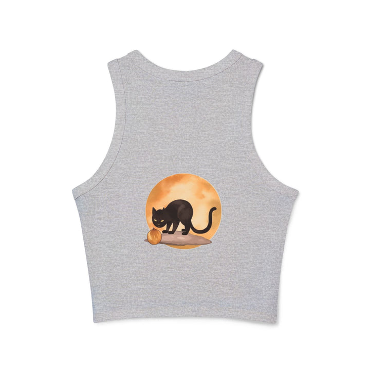 Black Cat Moonlit Pumpkin Racerback Tank Top for women's casual fashion