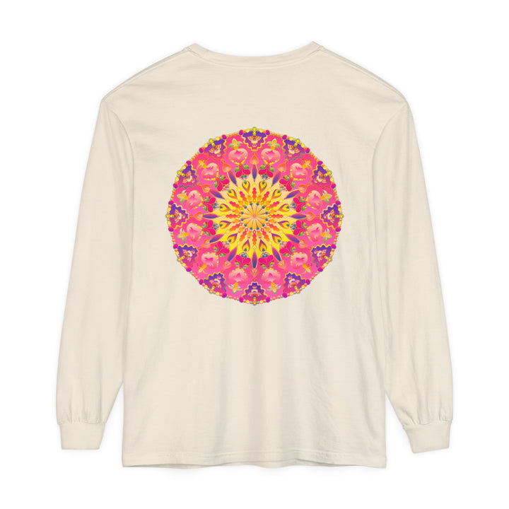 Colorful and intricate mandala design on a unisex long sleeve t-shirt