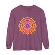 Colorful and detailed mandala design on a unisex long sleeve t-shirt