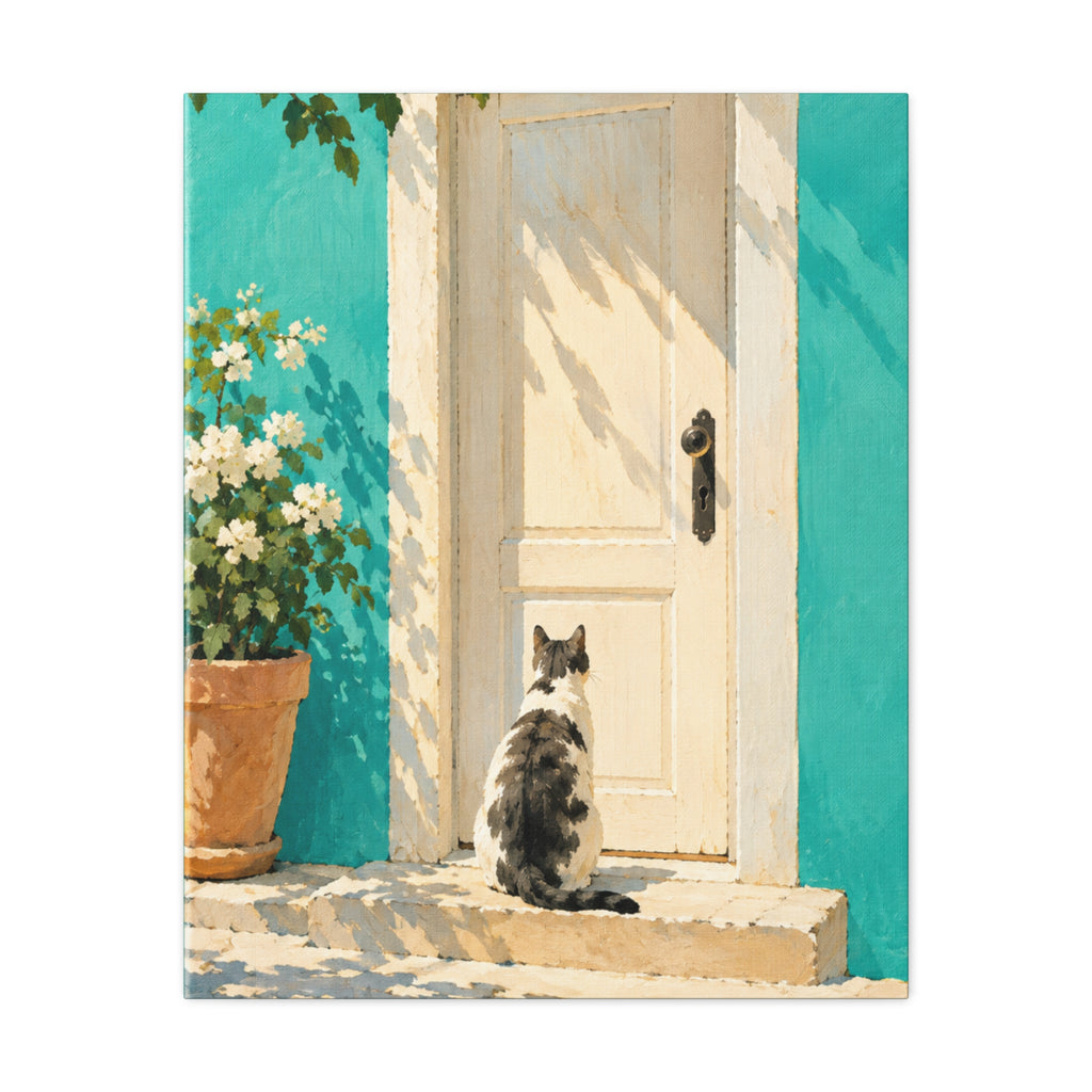Sunlit Doorway Cat Canvas Wall Art