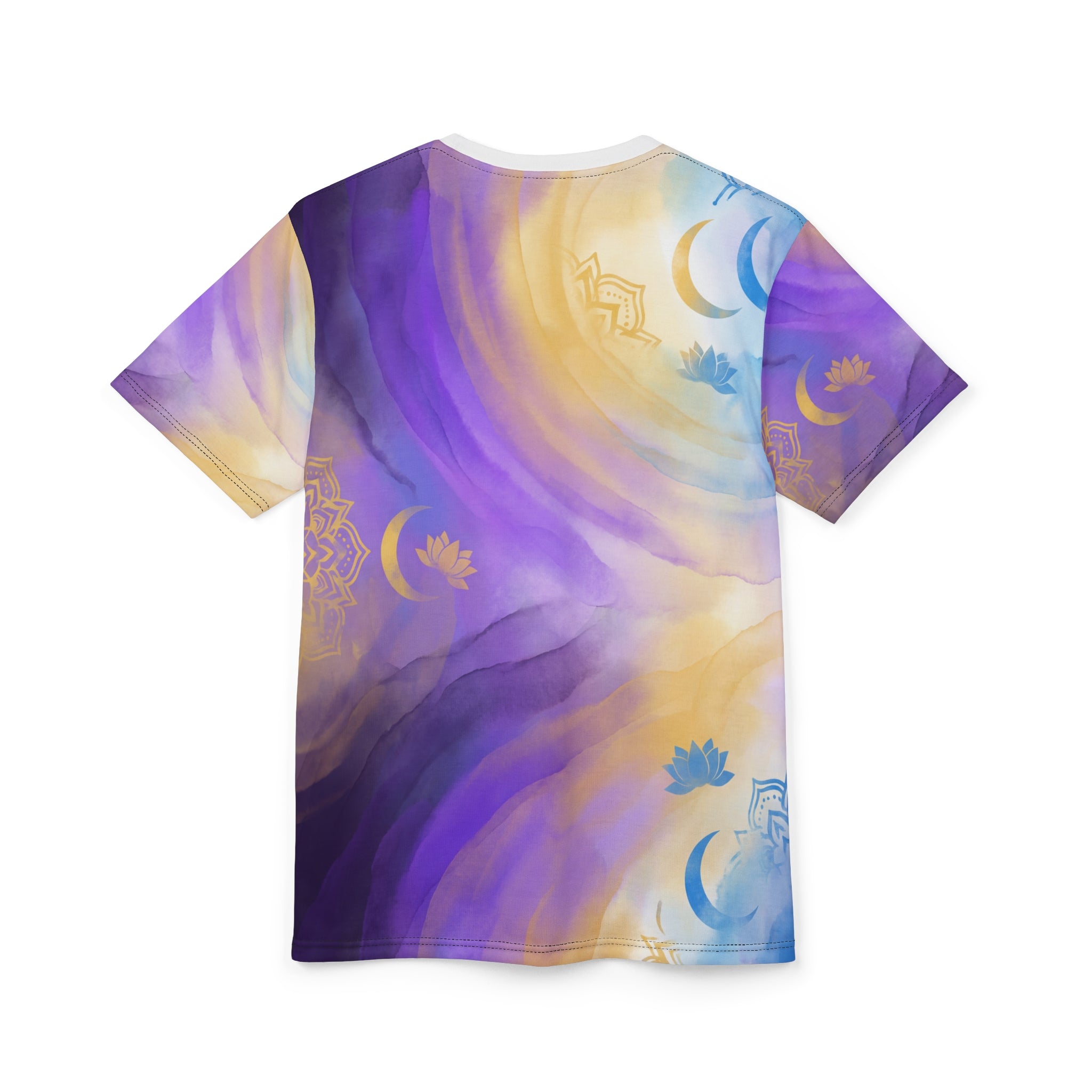 Meditatives Katzen-T-Shirt mit Allover-Print – Mandala-Nachthimmel-Design „Kosmische Katze“