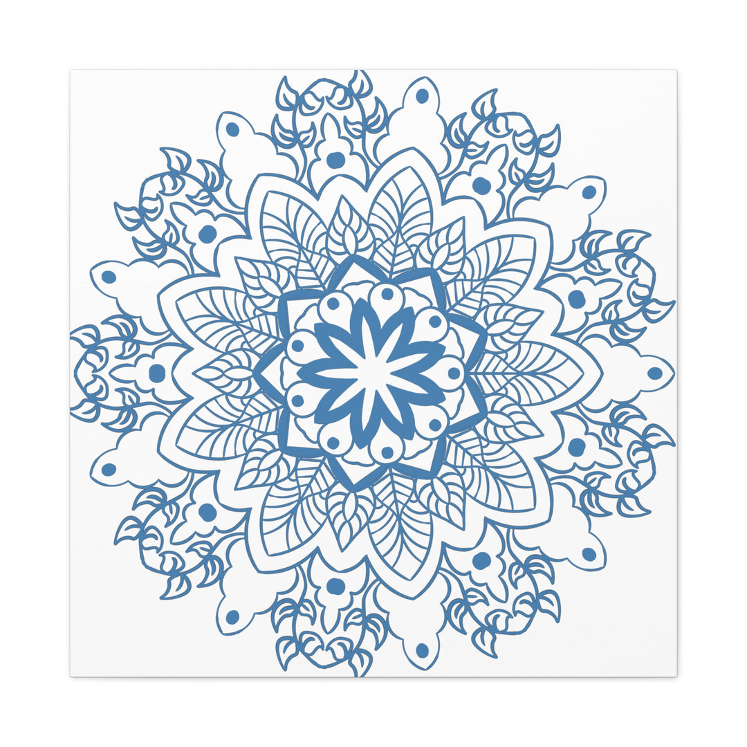 Handmade Mandala Art featuring a Steel Blue Mandala Design on Matte Canvas, Stretched to 125 inches - a beautiful and unique addition to your wall decor