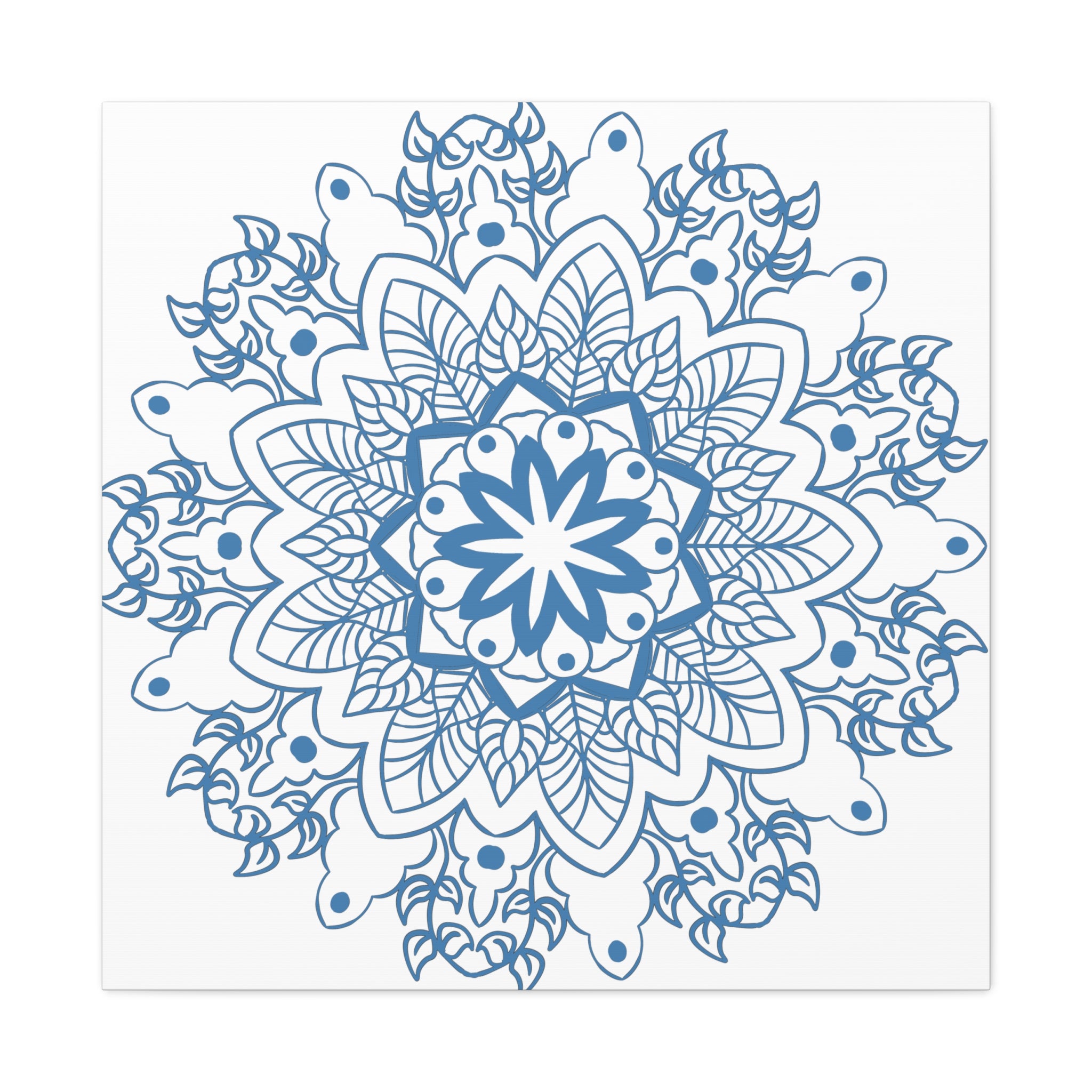 Handmade Mandala Art featuring a Steel Blue Mandala Design on Matte Canvas, Stretched to 125 inches - a beautiful and unique addition to your wall decor