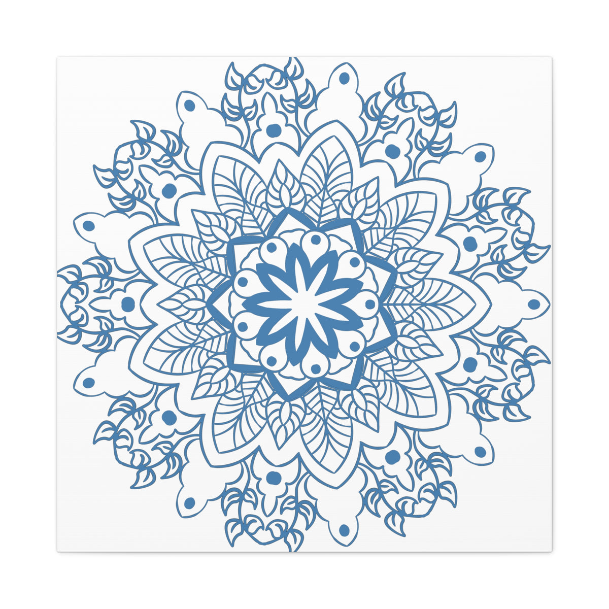 Handmade Mandala Art featuring a Steel Blue Mandala Design on Matte Canvas, Stretched to 125 inches - a beautiful and unique addition to your wall decor