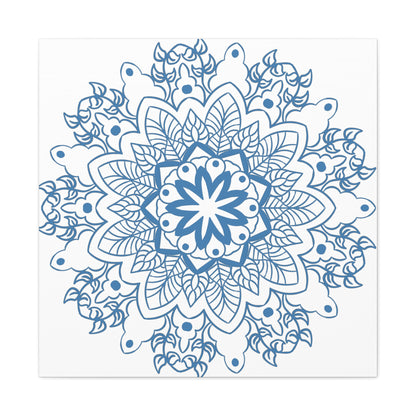 Handmade Mandala Art featuring a Steel Blue Mandala Design on Matte Canvas, Stretched to 125 inches - a beautiful and unique addition to your wall decor